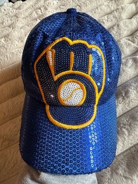47 women’s Royal Blue Sequin Cap with Yellow Trimmed Logo